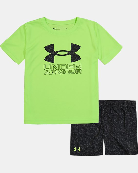 Boys' Pre-School UA Speckled Logo Short Sleeve & Shorts Set, Green, pdpMainDesktop image number 0